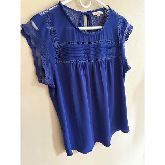 Anthropologie Meadow Rue Royal Blue Lace Pintuck Boho Romantic Blouse Large - Picture 4 of 12